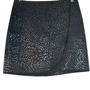 LOFT Black Metallic Floral Wrap Mini Skirt‎ Size 6